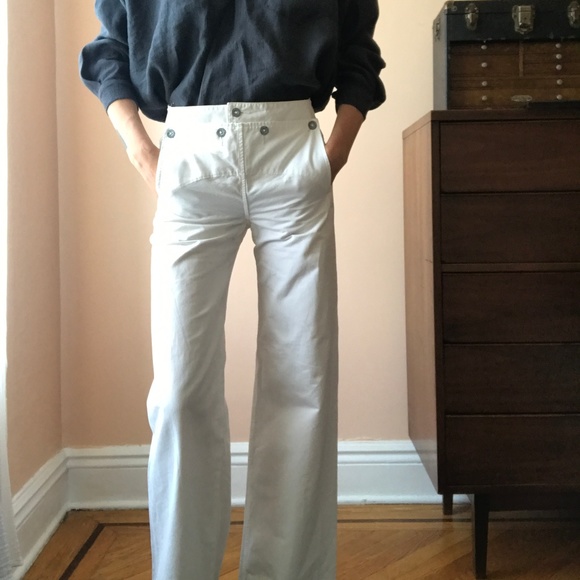High Waisted Wide Leg White Sailor Navy Pants 28 - Picture 7 of 10